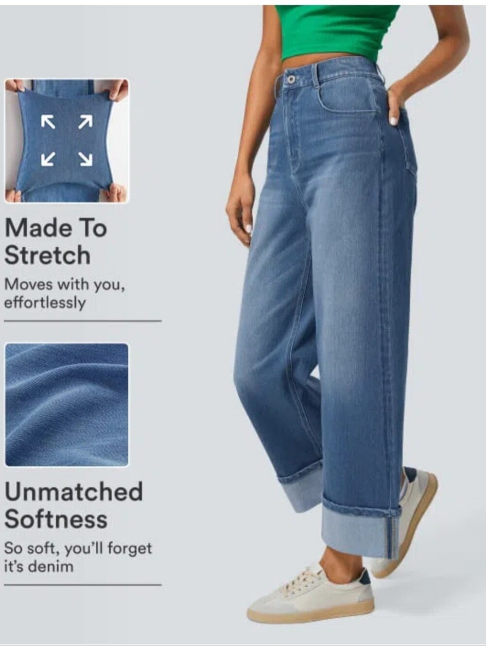 HALARA Wide-Leg High-Rise Stretch Jeans in Blue